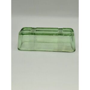 Vintage Hazel Atlas Green Depression Glass Butter Dish Lid 5.5" Criss Cross